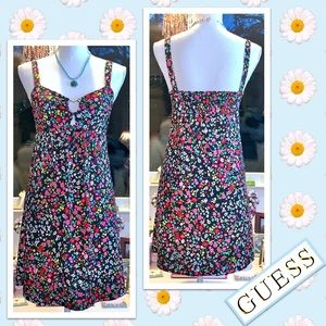 Vintage Guess Floral Sundress / Coverup EUC (Black Red Pink Yellow Turquoise)